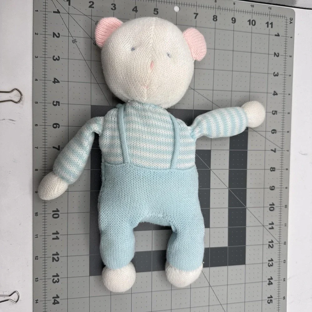 EDEN‎ Vintage Knit Blue Stripes Bear Mouse Plush Toy Animal 4380
